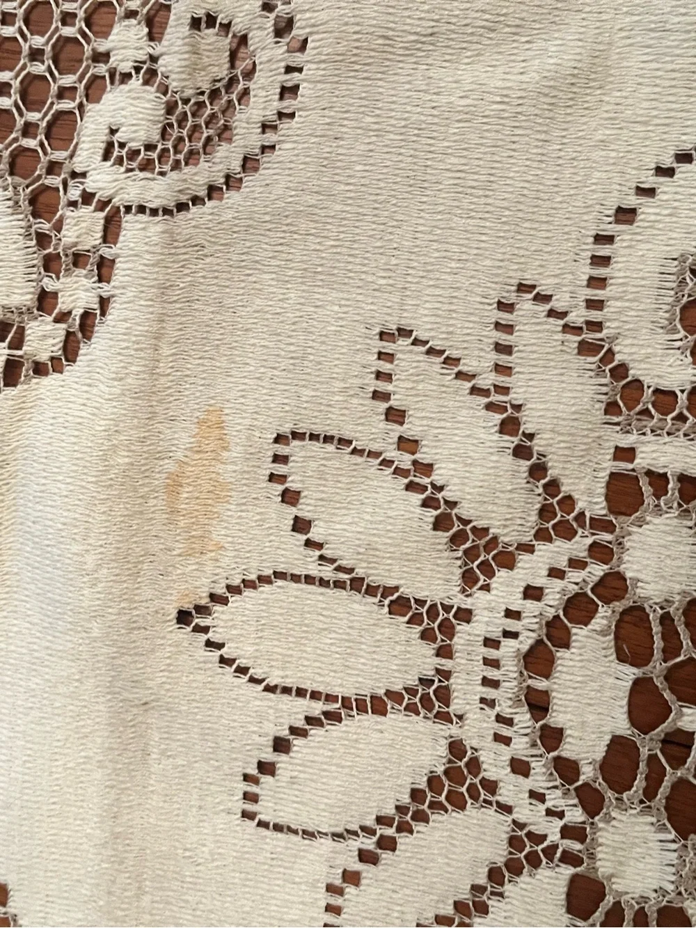 Vintage 1960 Cream Floral Lace Tablecloth Made in France 68” x 88”